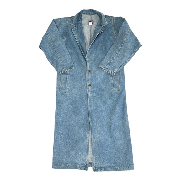 SUNBELT Vintage Denim Jean Jacket Long Trench Coat‎ Sz S M Oversized Relaxed Fit - Picture 2 of 7